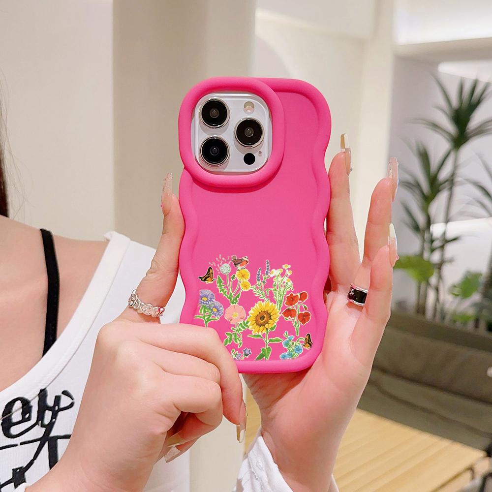 Чехлы для телефонов N75 Butterflies flowers Macaron Wavy Edge для iPhone 16 Pro Max Samsung S24 S23 Ultra A35 A54 A55 Xiaomi Redmi Note 13 Противоударный чехол
