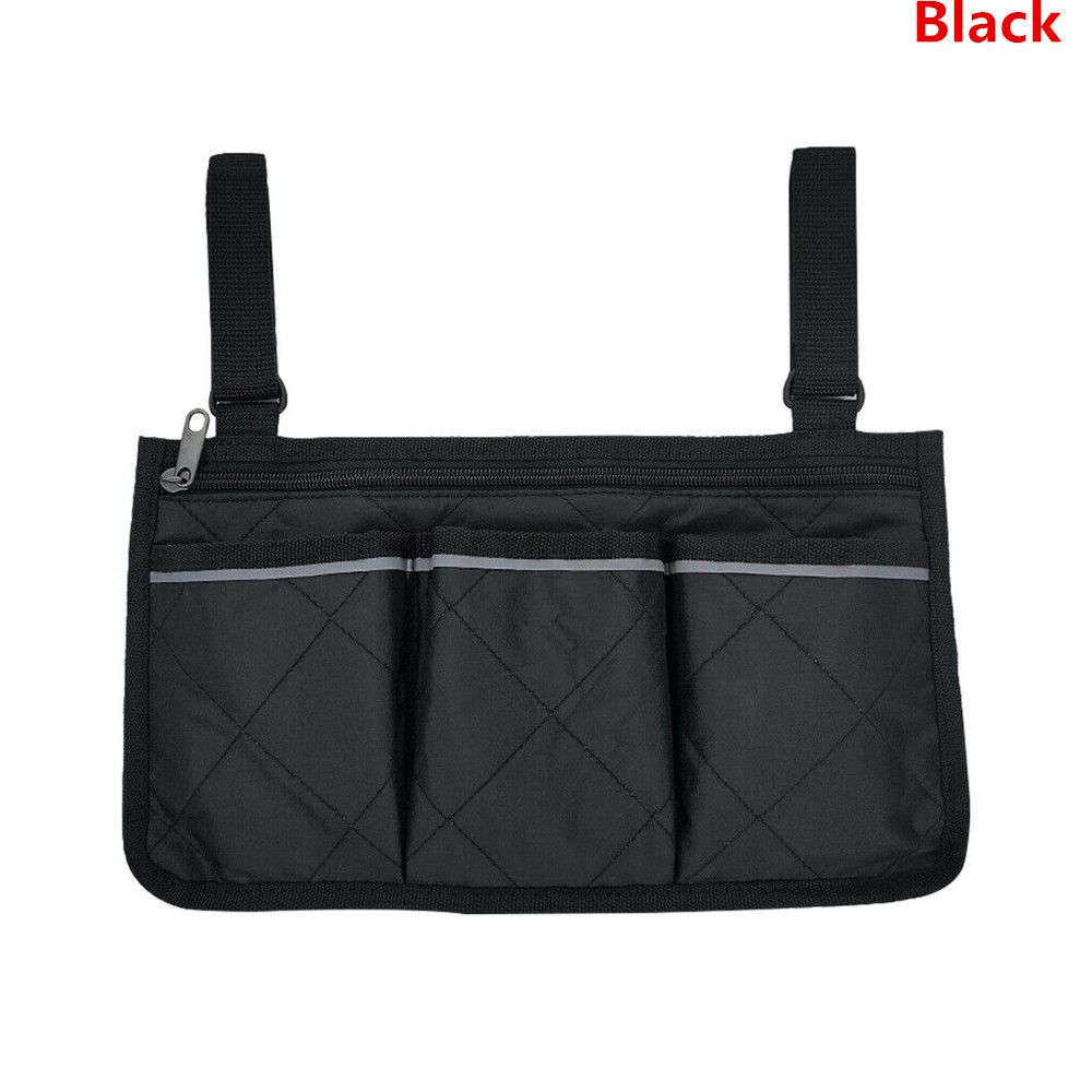 Portable Durable Reflective Strip Storage Bag Wheelchair Side Bag Pocket Organizer Armrest Pouch