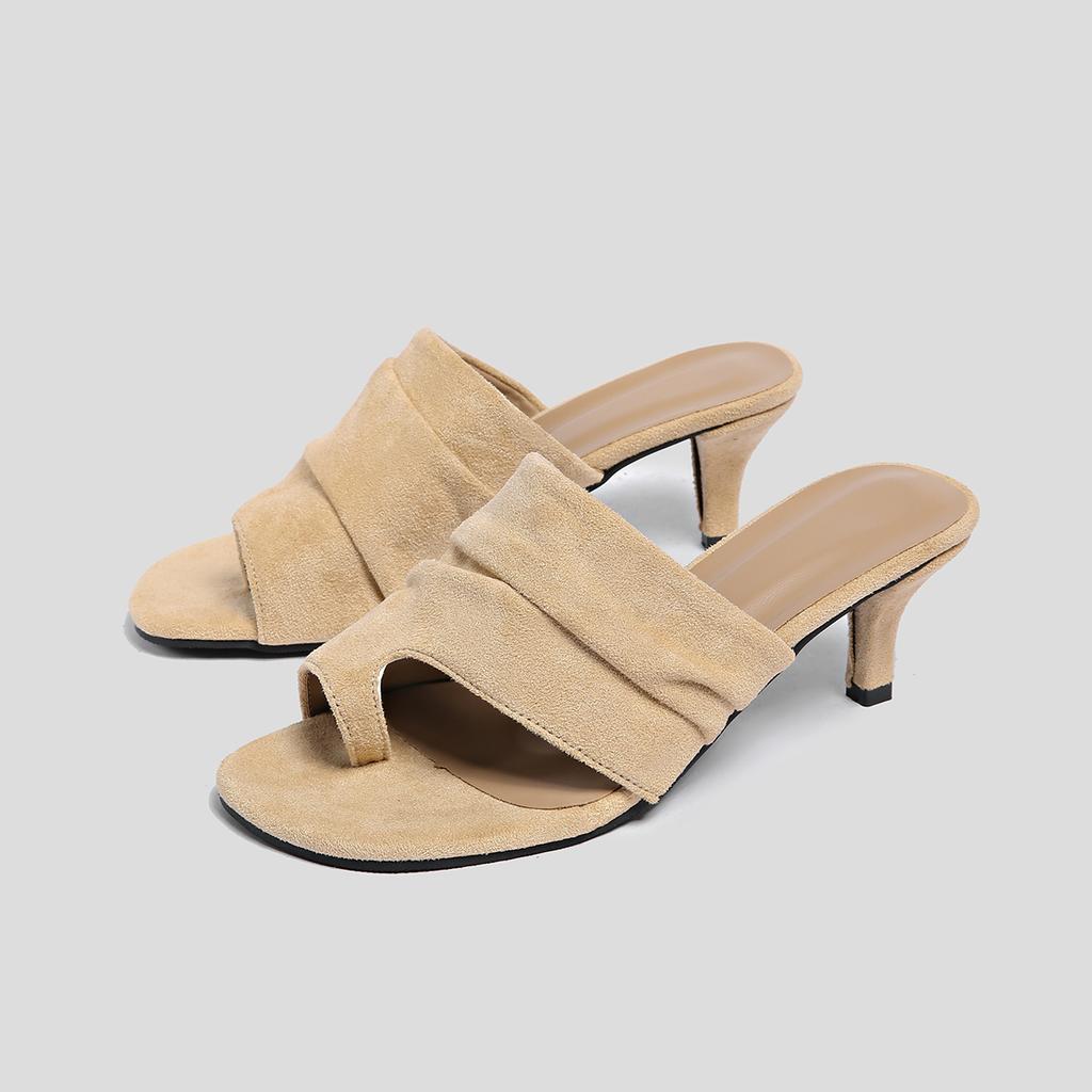 Fashion Clip-Toe Slipper Sandals Suede Slip-On Solid Color Fashion Concise Sexy Elegant Party Dress Summer Women Shoes Newest Thin Heels