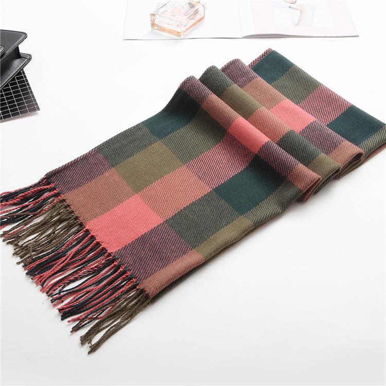 Клетчатый зимний шарф для женщин - шаль с кисточками в корейском стиле из искусственного кашемира
