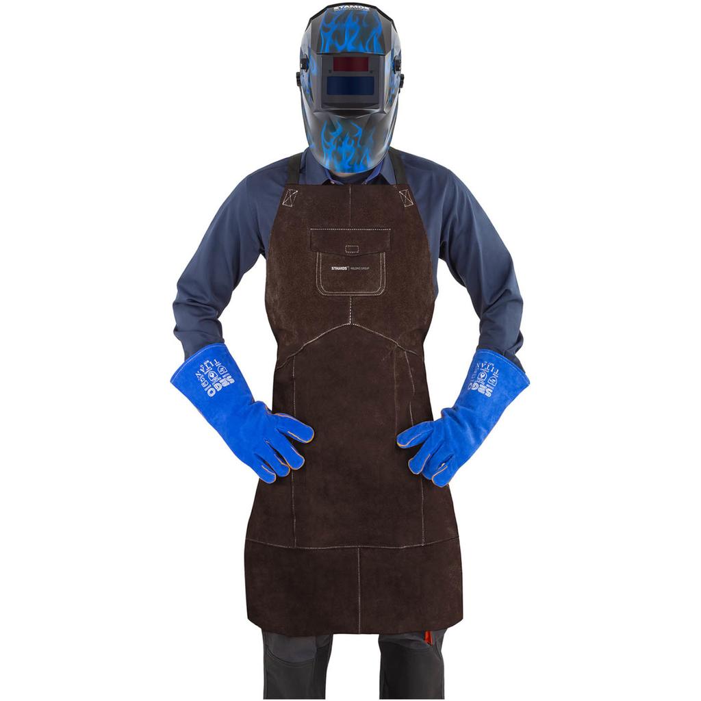 Welding apron, leather, size L, brown