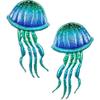 LIFFY Metal Jellyfish Wall Decor - Ocean Tropical Fish Wall Art - Glass Metal Fish Wall Decor for Pool, Beach, Bathroom, Living Room, Bedroom -