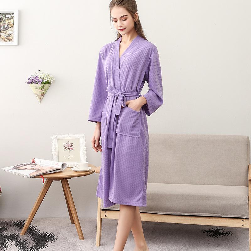 Spring-Summer Waffle Bathrobe: Unisex, Lightweight, 3/4 Sleeves, Korean Style, Absorbent