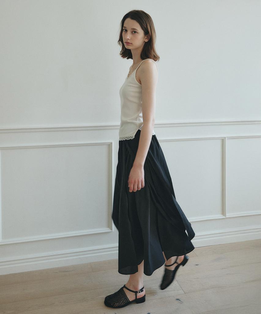 Aau Cut-Out Layered Long Skirt_Black