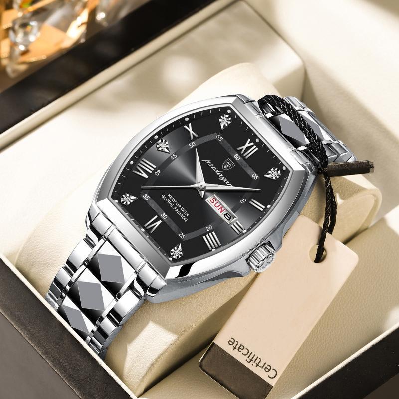 2024 New Curved Dial Men's Watch Waterproof Luminous Fashion Watch Calendar Steel Strap Tonneau Dial Watch