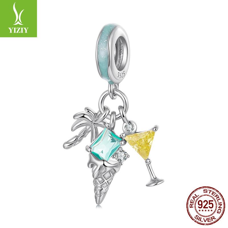 S925 Silver Beach Pendant Cocktail Ocean Style Personality Diy Bracelet Beaded Accessories