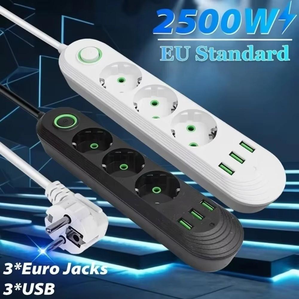 Удлинитель 2 м, розетка с вилкой EU, 3 USB-порта, AC розетка, сетевой фильтр, блок питания для офиса