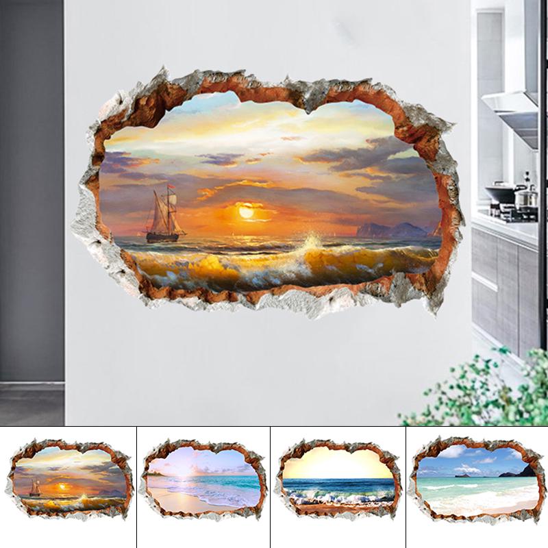 3D океан стены наклейки ванная комната пол искусство наклейка для украшения домашней комнаты