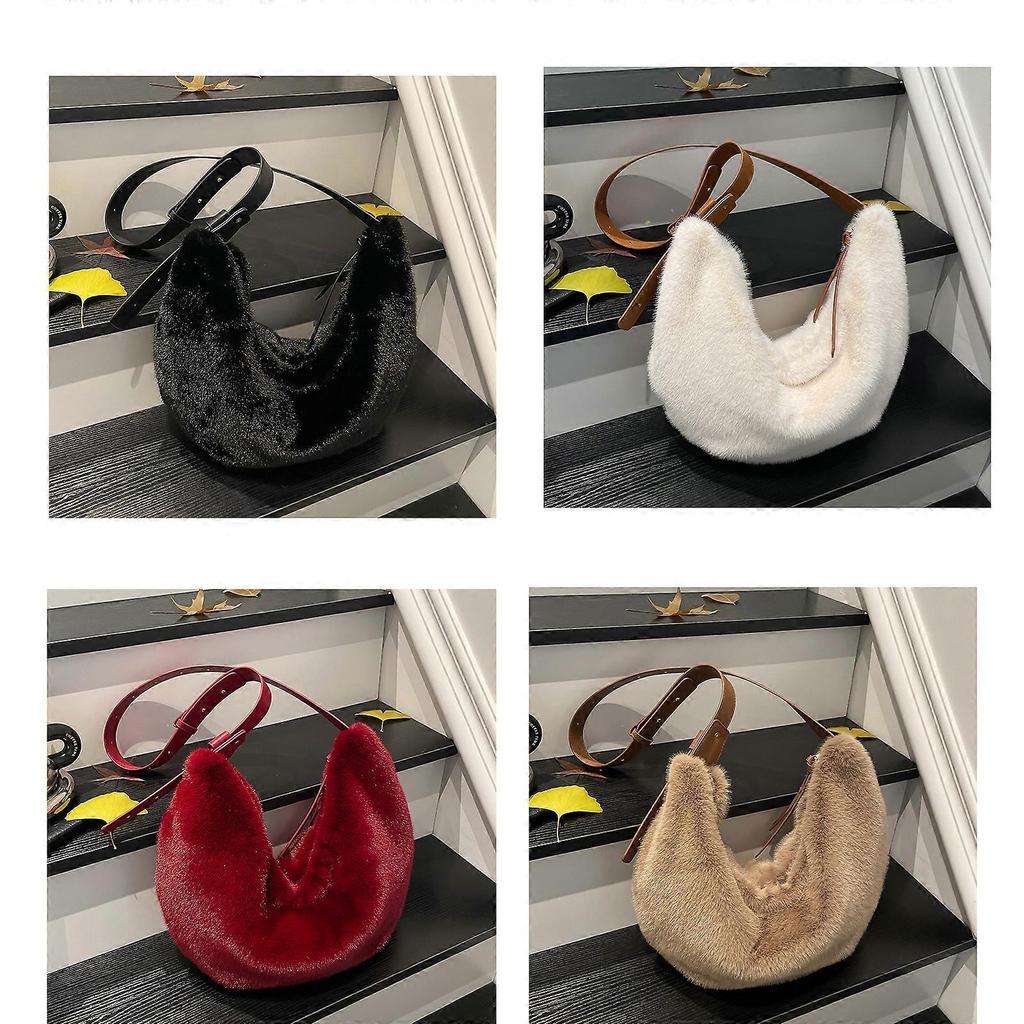 Fuzzy Crossbody Purse For Women Comfortable Winter Faux Furs Bag Plush Shoulder Handbag for Various Occasion White