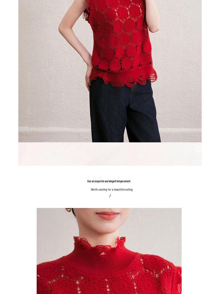 Niche Design Luxury Crochet Knit Wool Sleeveless Cardigan