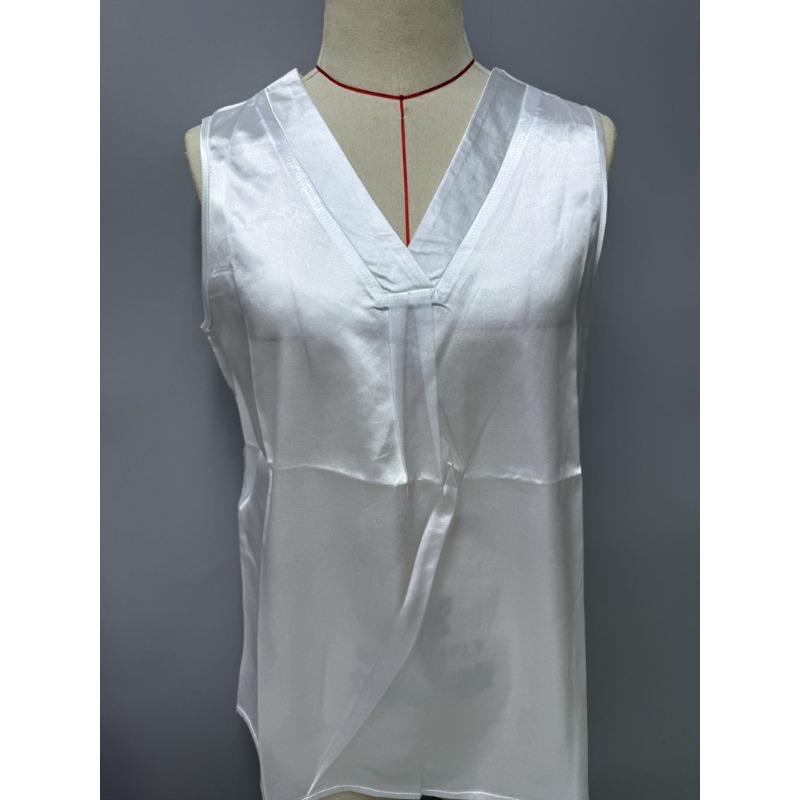 Летняя женская повседневная рубашка без рукавов из полиэстера с V-образным вырезом, блузки и рубашки