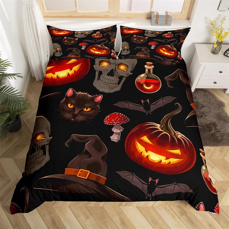 Cute Halloween Cat Duvet Cover Mystery Castle Bedding Collection For Kids Teen Microfiber Misty Forest Bat Quilt Cover Queen Bedclothes