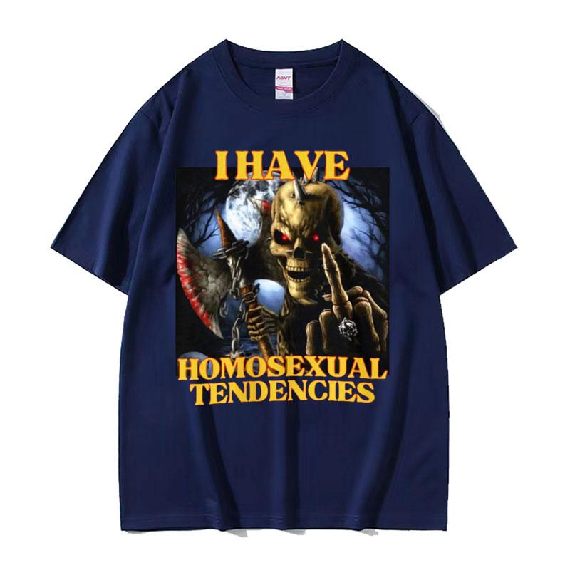 Homosexual Tendencies Funny Hard Skeleton Meme Tshirt Men Fashion Harajuku Cool Vintage T Shirt Male Casual High Quality Tshirt