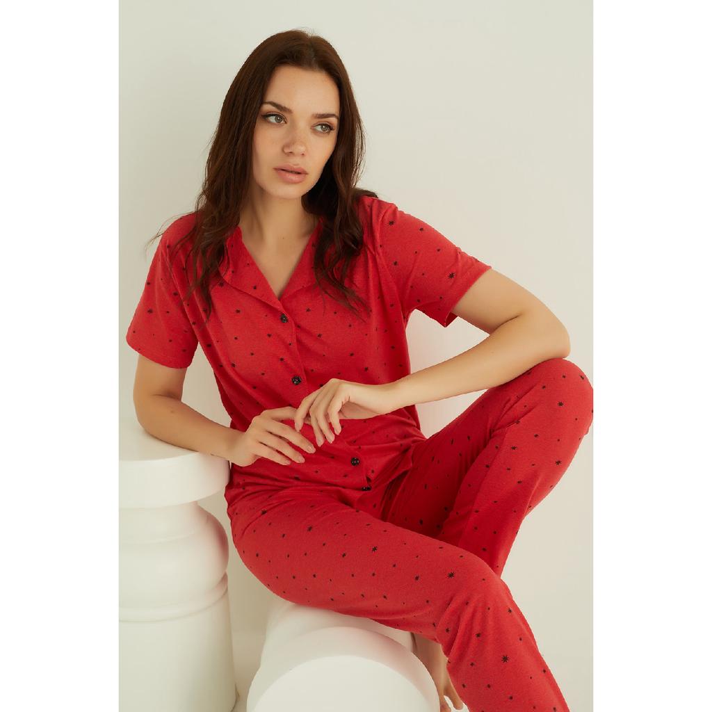 Хлопковый пижамный комплект на пуговицах