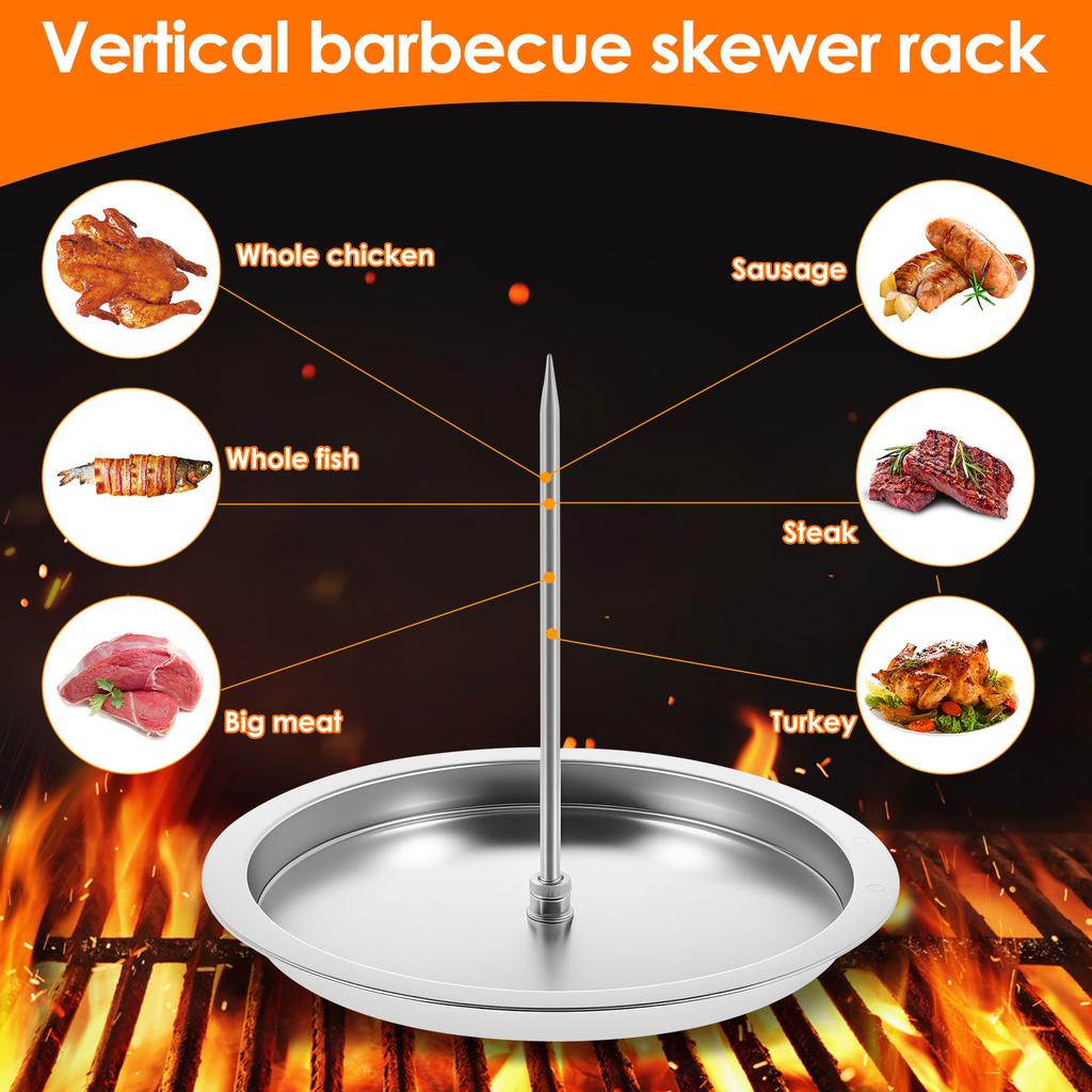 Al Pastor Skewer Stainless Steel Vertical Skewer with Tray Roasted Chicken Fork 2 in 1 Vertical Spit Stand Barbecue Grill Skewer