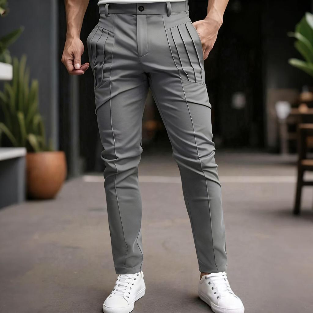 Men's Suit Pants Business Stretch Slim Fit Dress Pants Solid Color Casual Pants,Bag Fold Design For Casual And Slim Fit