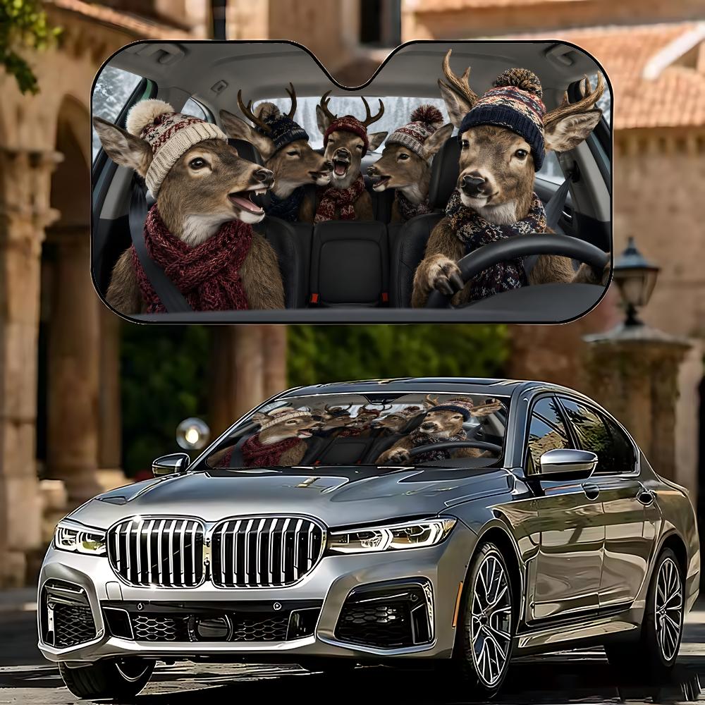 Deer Funny Sun Visor Universal Car Windshield Sunshade - Foldable UV Block for Heat Insulation lightweight