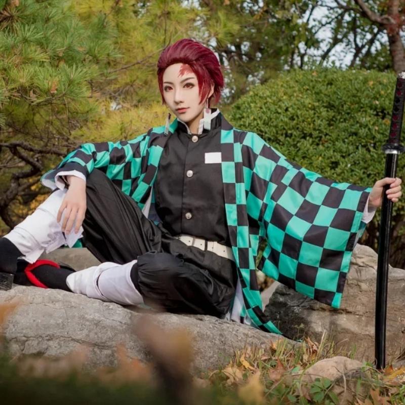 Аниме Demon Slayer Kamado Tanjirou Косплей Костюм Kimetsu No Yaiba Мультфильм Костюм Sutis Парики Хэллоуин Для Детей Взрослых CosParty