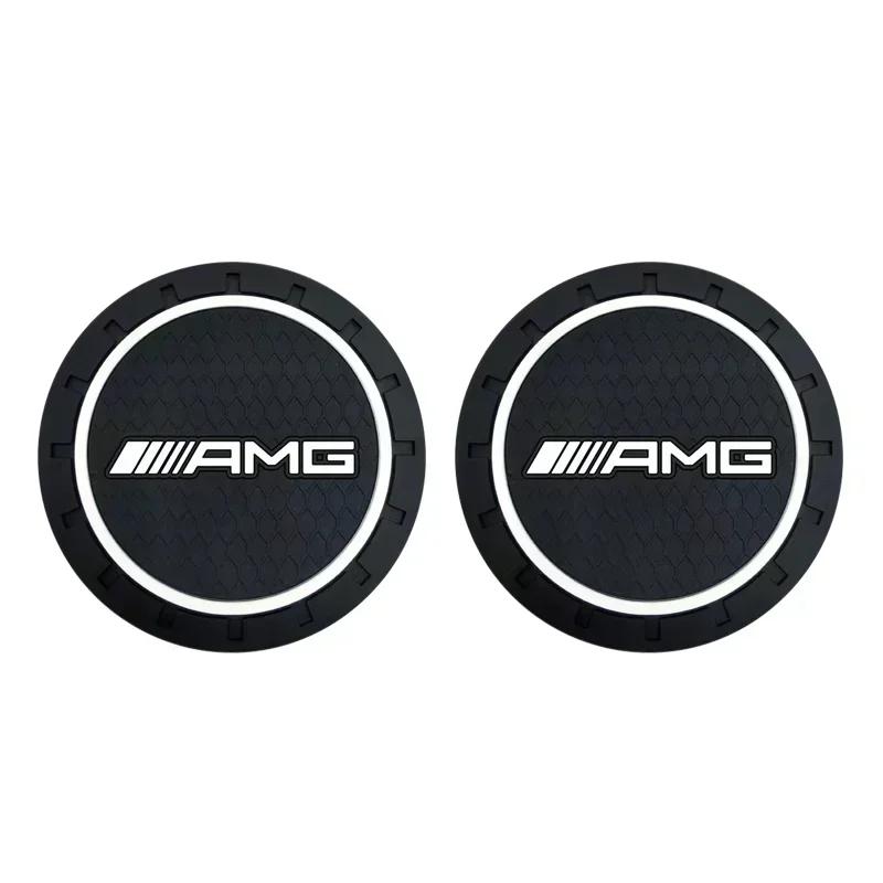 ESU5 2Pcs Car Waterproof Coaster Non Slip Water Cup Pad Mat For Mercedes Benz W203 W206 W220 W205 W211 W212 W201 W210 W108 Accessorie