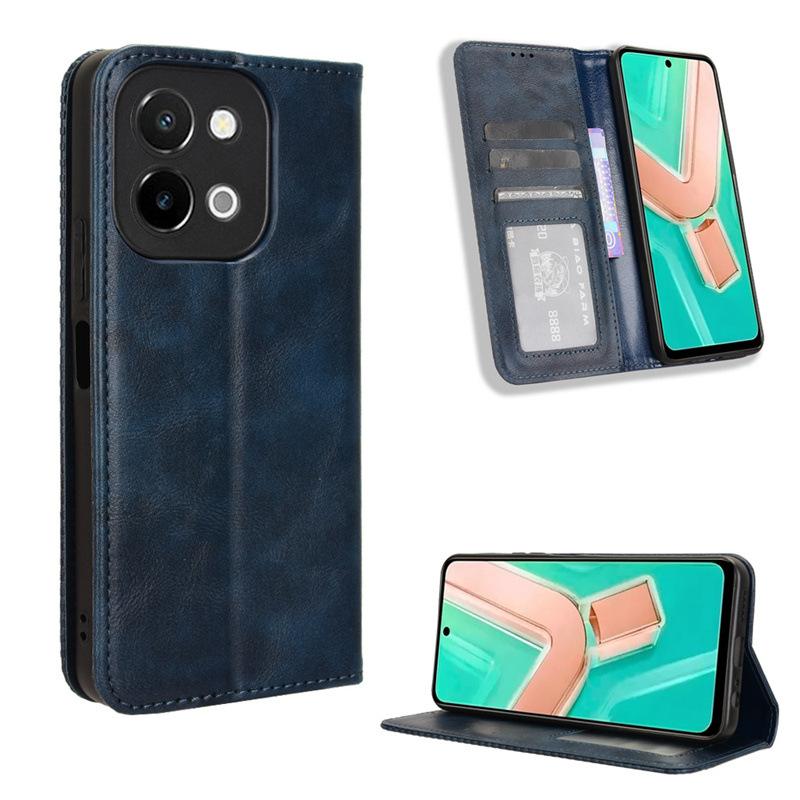 Flip Cover For Vivo Y28 4G Leather Case [Flip Vintage Leather] Shockproof Durable Retro Phone Case