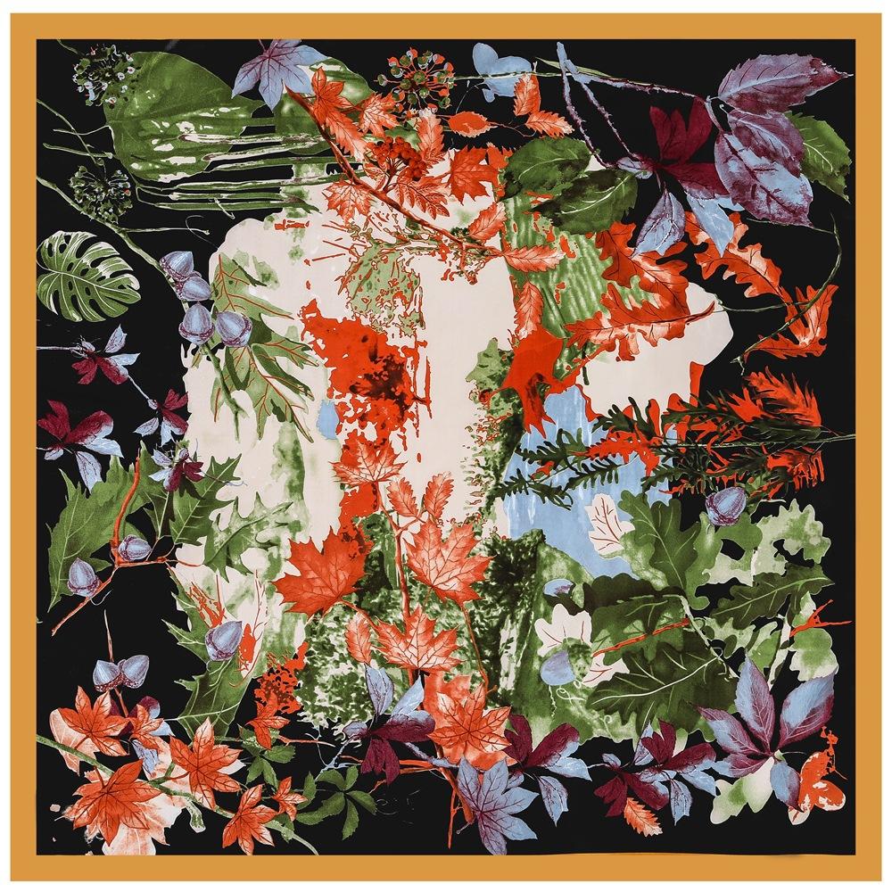 Luxury Four Leaf Clover Flower Headband Hijab Bandana Women Satin Silk Scarf Shawl Foulards Femme Square Scarves Wraps 90*90CM