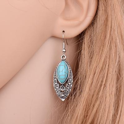 Винтажные серьги капли ажурные с бирюзовым камнем