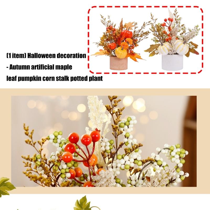 Artificial Maple Leaf Pumpkins Wheat Stalks Tabletop Planter Home Office Decoration Seasonal Display Ornament