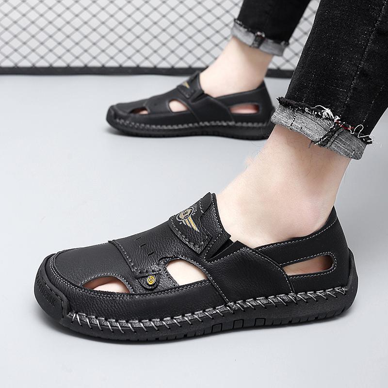 39-48 Летние мужские кожаные пляжные сандалии ручной работы Мужские сандалии с закрытым носком Сандалии большого размера