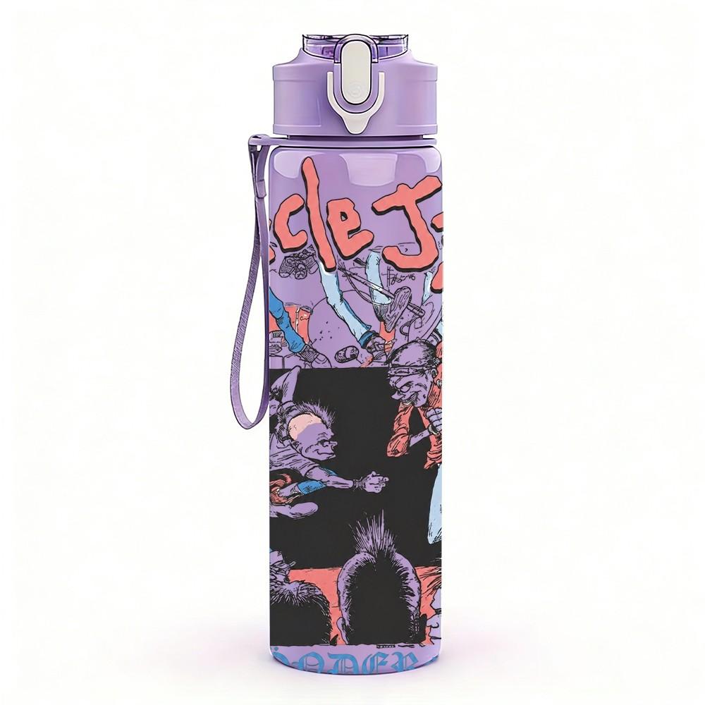 1PC Retro Street Character 750ml sports water bottle leakproof straw lid outdoor office home