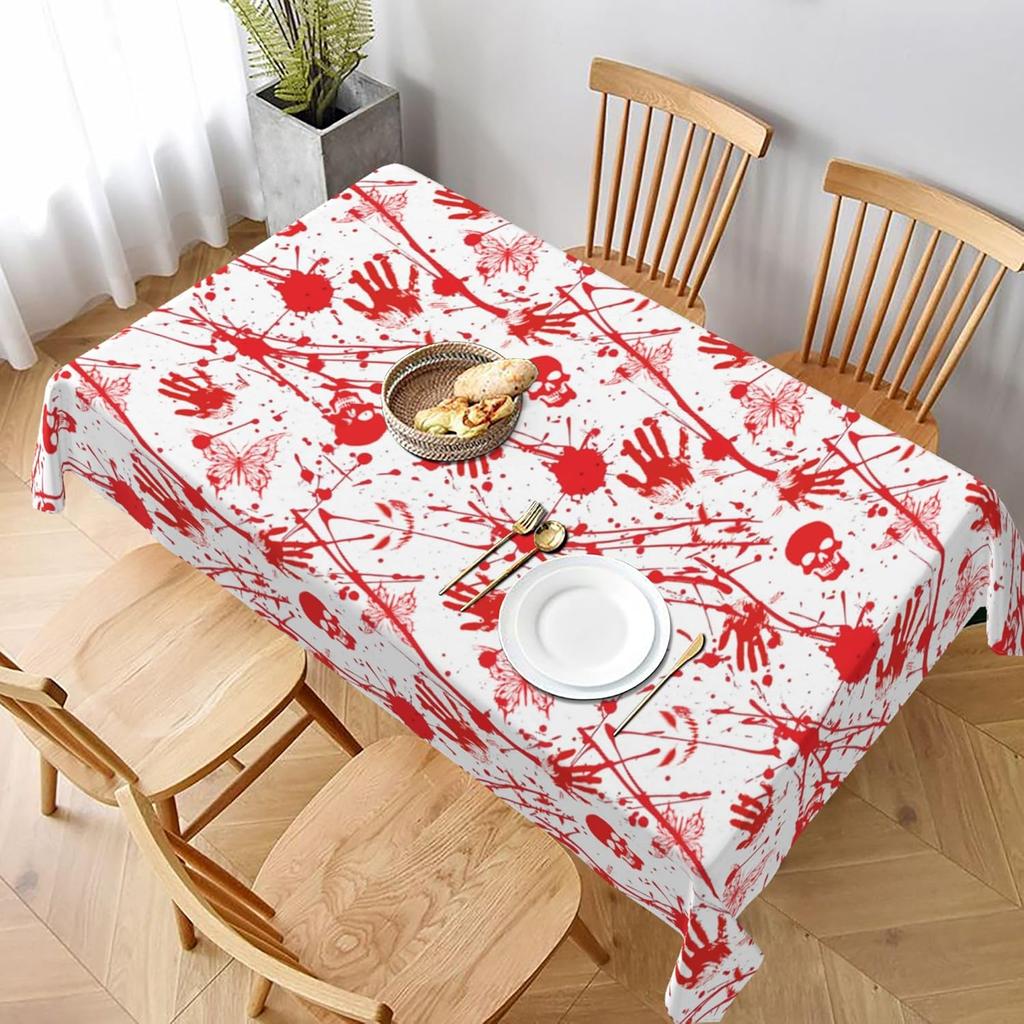 Halloween Horror Blood Handprint Rectangle Tablecloth for Table Decor Washable Kitchen Dining Tablecloth Halloween Decorations