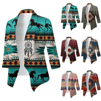 Женское пальто Work Casual Print Короткий свободный кардиган с лацканами