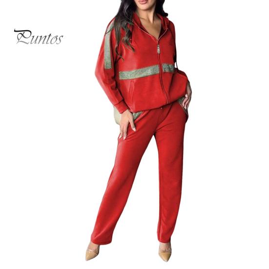 2 шт./комплект женский толстовка брюки костюм с пайетками капюшон с длинными рукавами застежка-молния спортивная толстовка с капюшоном эластичный пояс брюки фитнес одежда осень весна езда на работу