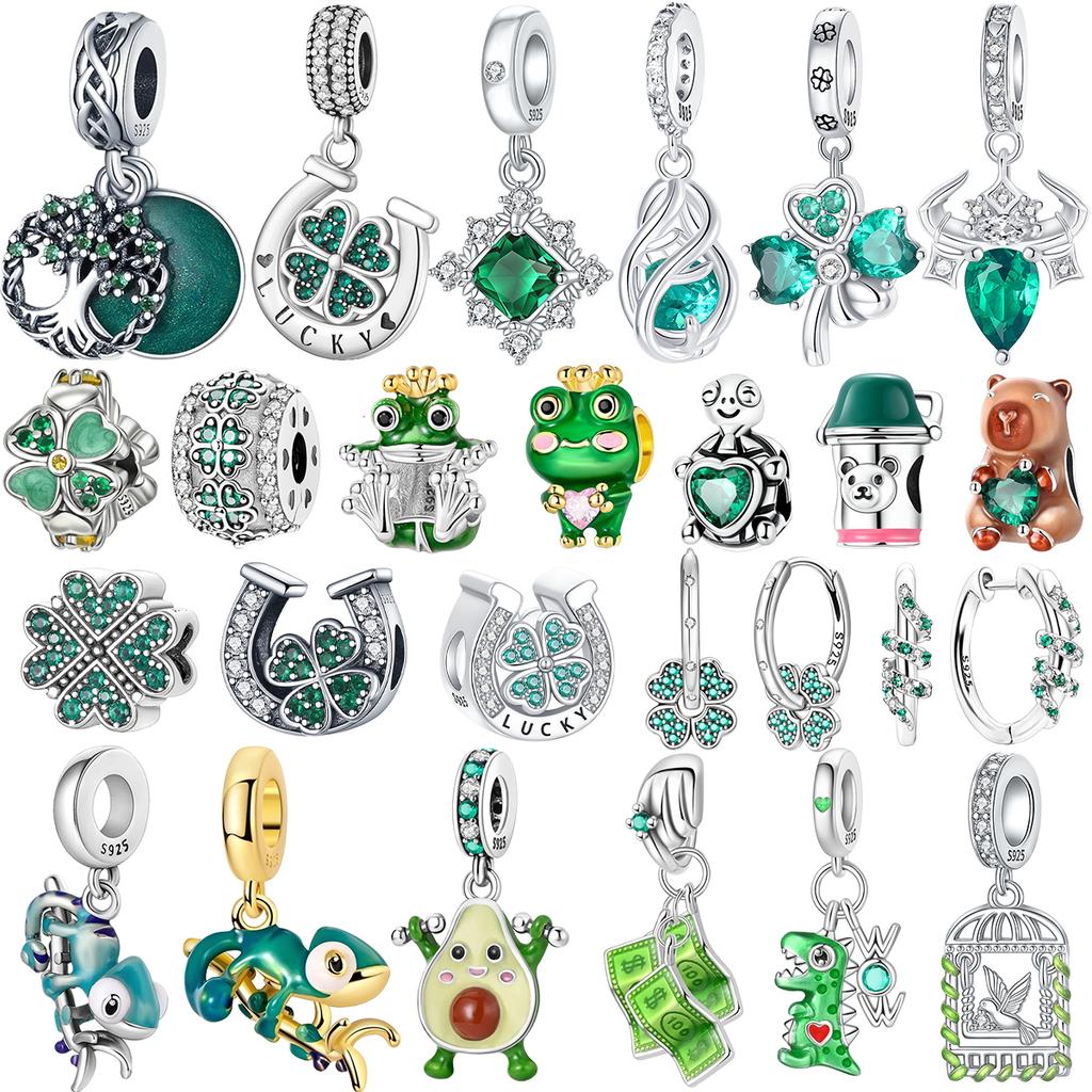 Новые Оригинальные Медные Зеленые Шармы Серьги с Четырехлистным Клевером Бусины Подвески Подходят для Браслета Ожерелья DIY Ювелирное Изделие Подарок