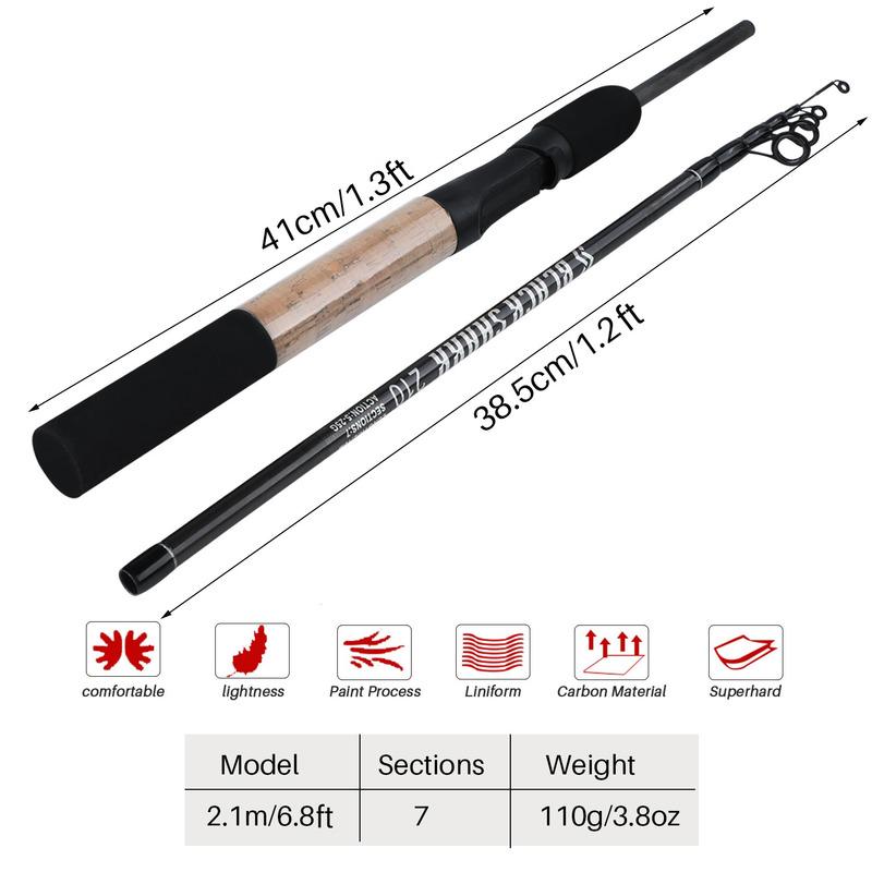 SOUGAYILANG Спиннинговая удочка Портативная 2-секционная телескопическая удочка из углеродного волокна Дорожная удочка