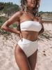 Бикини-бандо с завязками по бокам и высокой талией, 2024, женский купальник, женский купальник, комплект бикини из двух частей, купальный костюм на шнуровке, купальный костюм для плавания