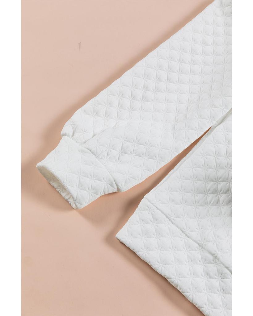 Azura Exchange White Split Neck Quilted Long Sleeve Top