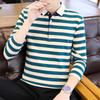 Мужской повседневный топ из чистого хлопка с воротником, футболка в полоску, поло с длинным рукавом, хлопковая деловая футболка