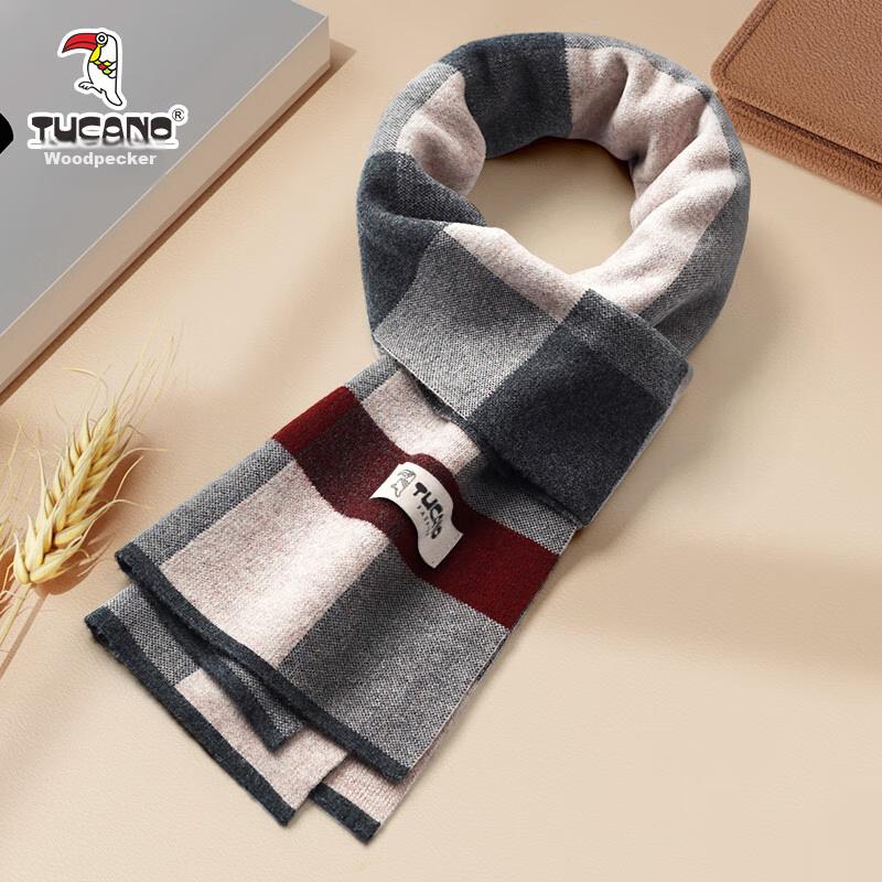 TUCANO Pure Wool Scarf for Men, Winter High-End Neck Warmer, Luxurious Gift for Men And Fathers, New Year Birthday Gift Box