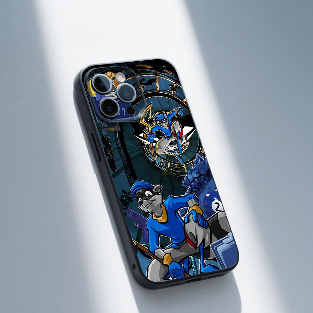Мультяшный чехол Sly C-Cooper для iPhone 16,15,14,13,12,11,Pro,Max,Plus,X,XS,SE,E,Mini, Мягкий силиконовый черный чехол
