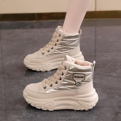 Зимние ботинки на толстой подошве с противоскользящей подошвой, утепленные флисом и толстые повседневные хлопковые ботинки, высокие хлопковые ботинки для женщин
