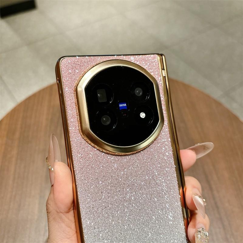 Vivo X Fold5 Full Coverage Protective Case With Electroplated Glitter Vegan Leather Hinge Design Shockproof Anti-Scratch