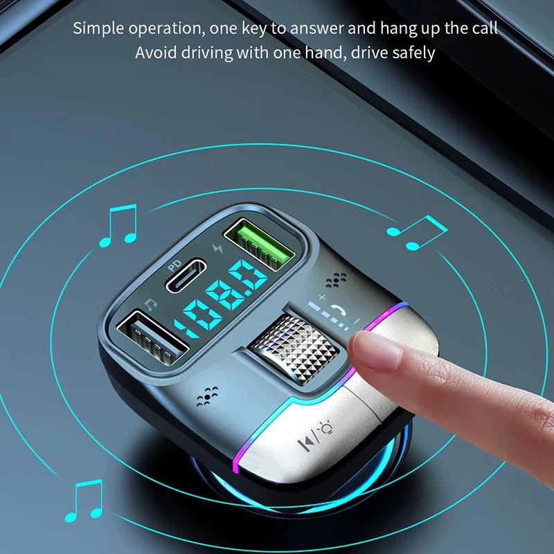 FM-передатчик Bluetooth 5.4 Hands-Free портативный автомобильный AUX радиомодулятор MP3-плеер с адаптером быстрой зарядки автомобильные аксессуары