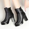 Winter New Leather Thick Heel Women's Boots Short Boots Women's High Heel Waterproof Table Warm Wool Cotton Boots Cowhide Women's Cotton Shoes