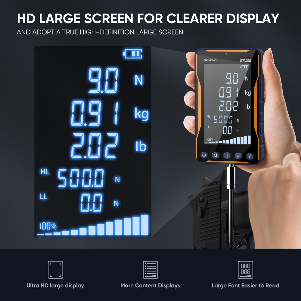 Цифровой динамометр 500 Н HD Большой экран Портативный динамометр для измерения силы сжатия и растяжения 500 Н / 50 кг / 110 фунтов Динамометр 0,1 Н / 0,01 кг / 0,01 фунта