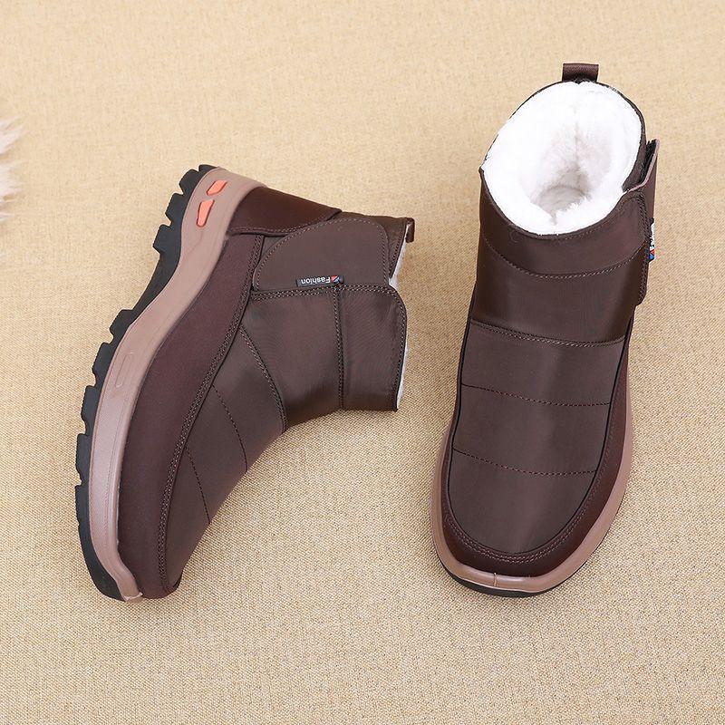 Зимняя мужская обувь из чистой шерсти и хлопка с флисом и утолщенным мехом, интегрированные кроссовки для папы, нескользящие ботинки для снега среднего и пожилого возраста