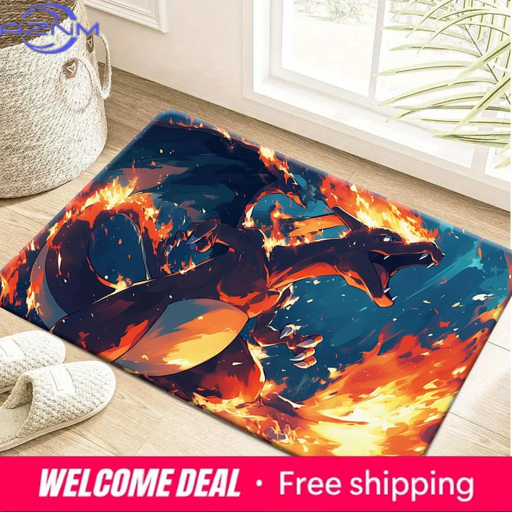 Charizard Fire Print Non-Slip Doormat, Absorbent Soft Floor Mat for Home Entrance Bathroom Decor