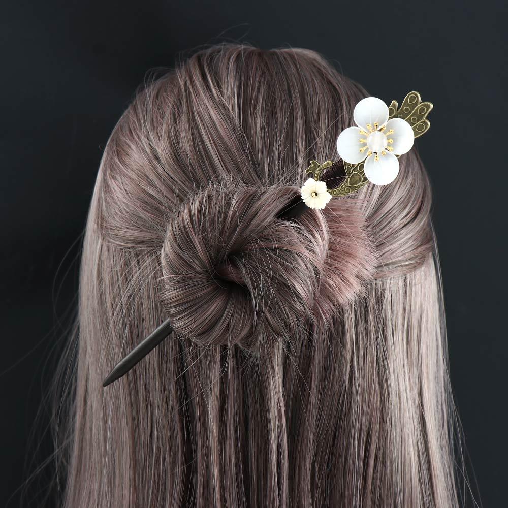 Girls Glaze Flower Chinese Style Female Antique Hairpin Han Costume Accessories Wooden Hair Stick