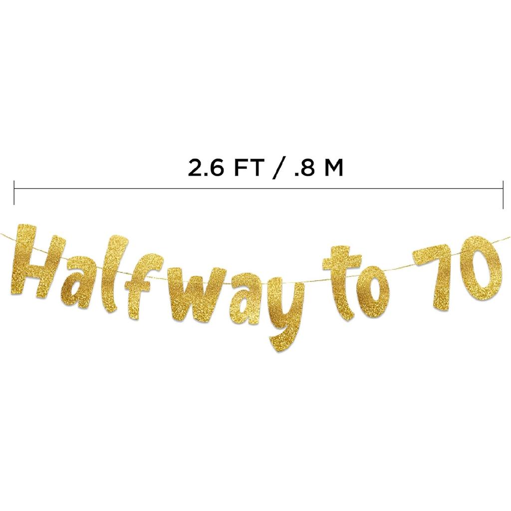Halfway To 70 Gold Glitter Banner - Happy 35th Birthday Party Banner - 35th Birthday Party Decorations and Supplies - 35th Wedding Anniversary