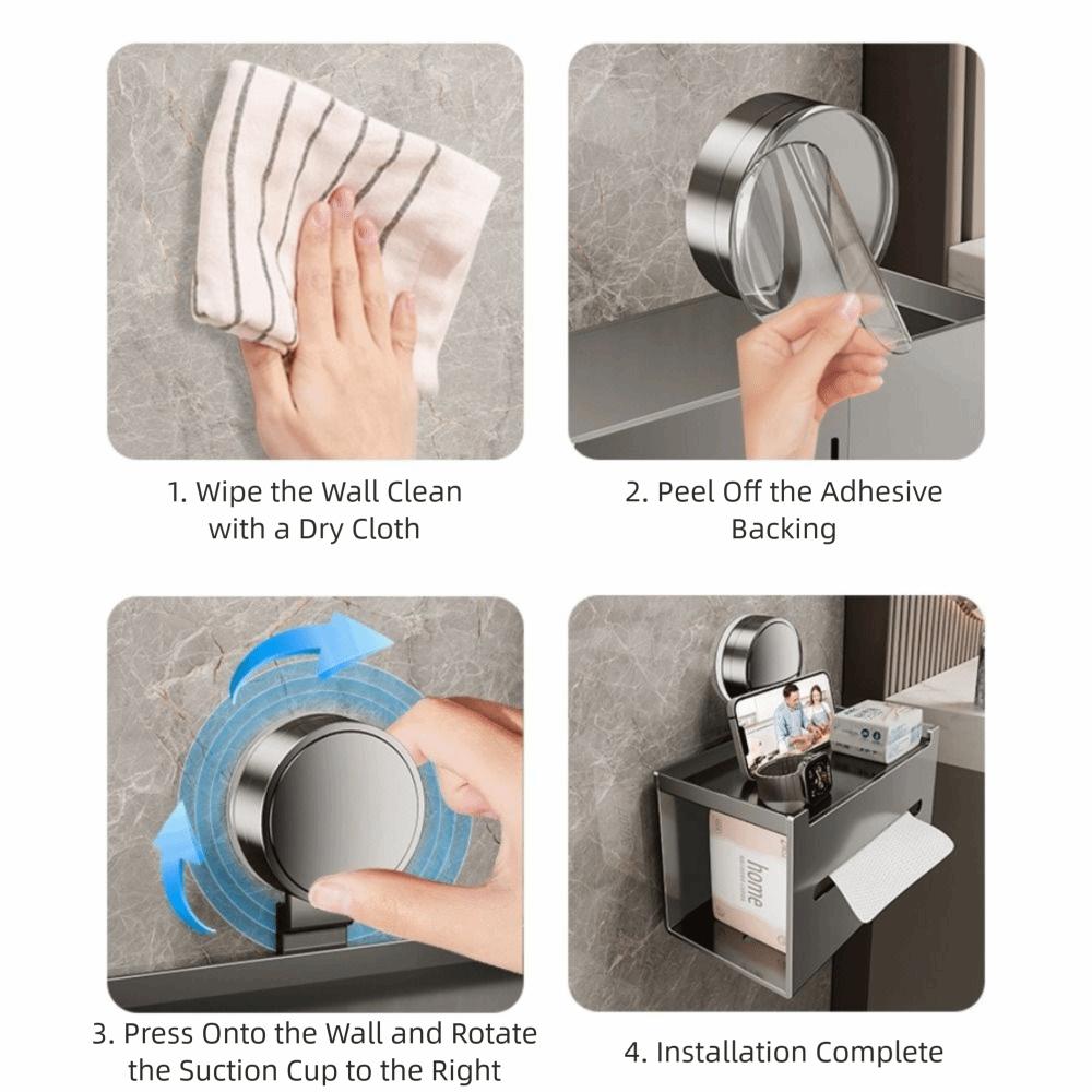 Aluminum Suction Cup Tissue Box With Drawer Waterproof Toilet Paper Holder Non-perforated Suction Cup Mount Roll Holder