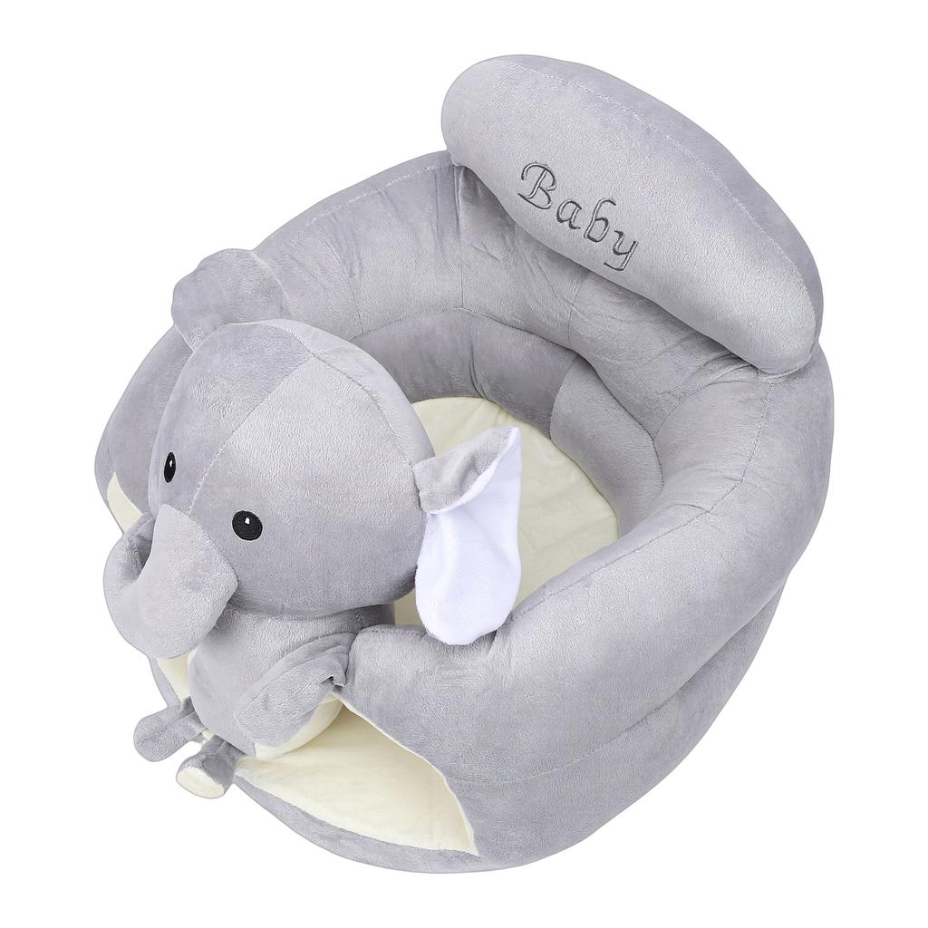 Infant Support Seat Soft Plush PP Cotton Cute Cartoon Animal Baby Sit Up Chair for Home Dark Gray Elephant